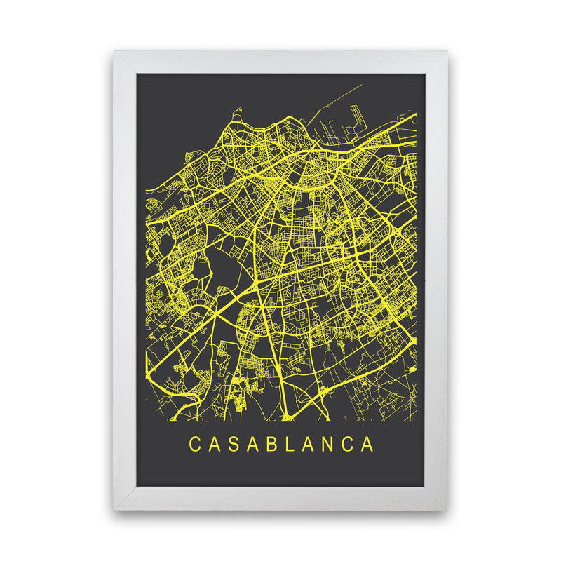 Casablanca Map Neon Art Print by Pixy Paper White Grain