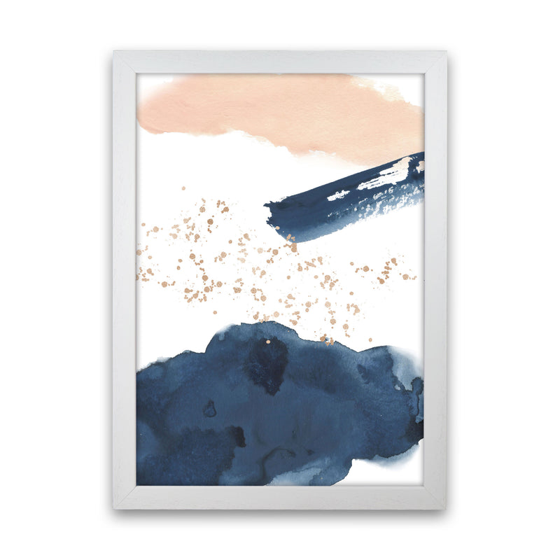 Aztec Blush and Navy Watercolour 01 Art Print by Pixy Paper White Grain