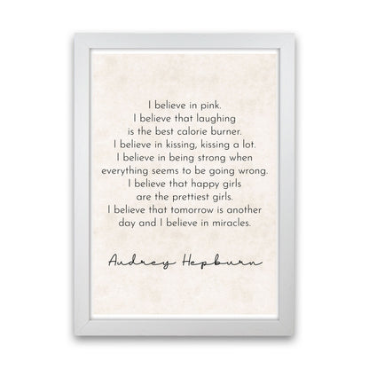 Happy Girls Are The Prettiest - Audrey Hepburn Art Print by Pixy Paper White Grain