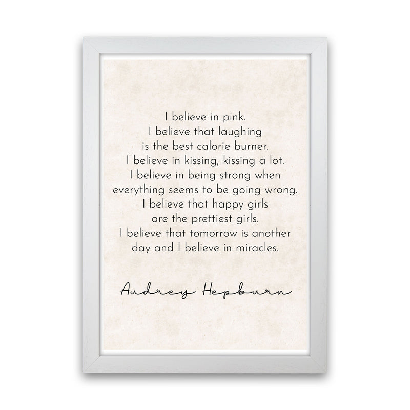 Happy Girls Are The Prettiest - Audrey Hepburn Art Print by Pixy Paper White Grain