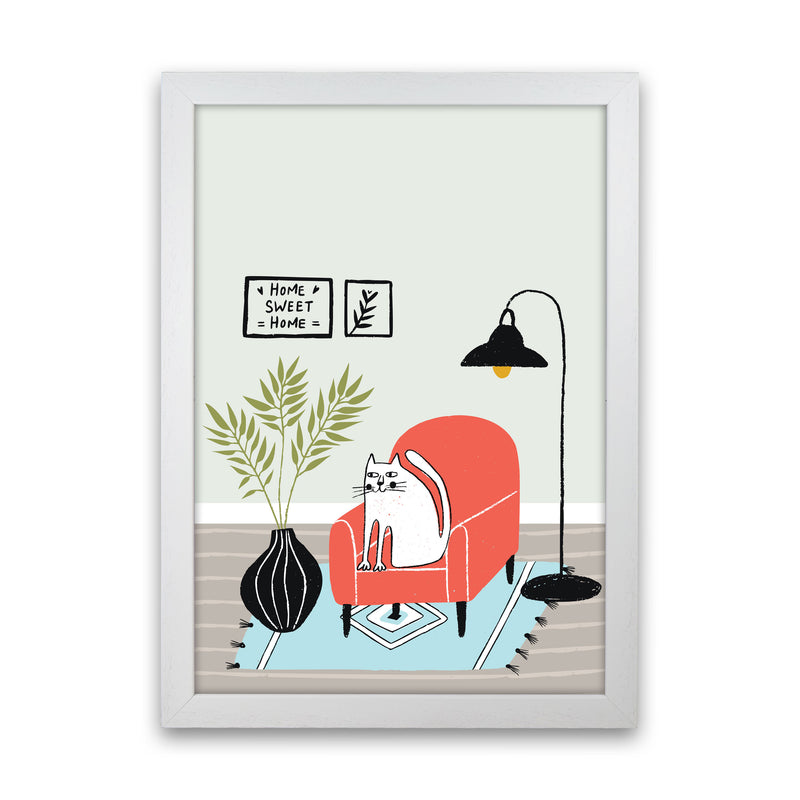 Home Sweet Home Cat Art Print by Pixy Paper White Grain