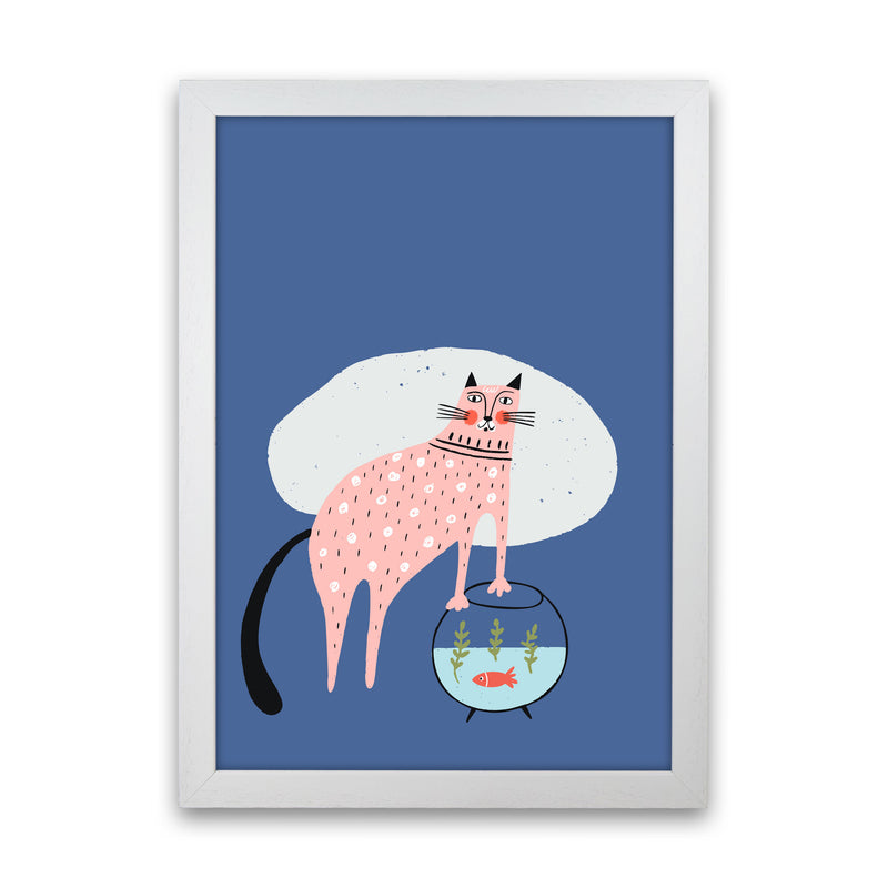Cat and Fish Art Print by Pixy Paper White Grain
