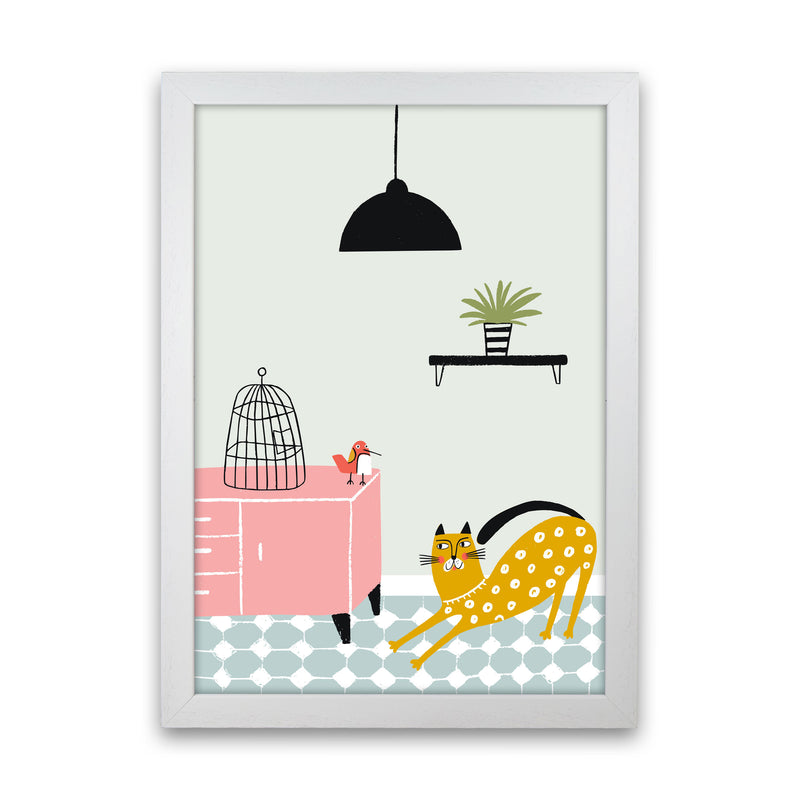 Cat and Bird Art Print by Pixy Paper White Grain