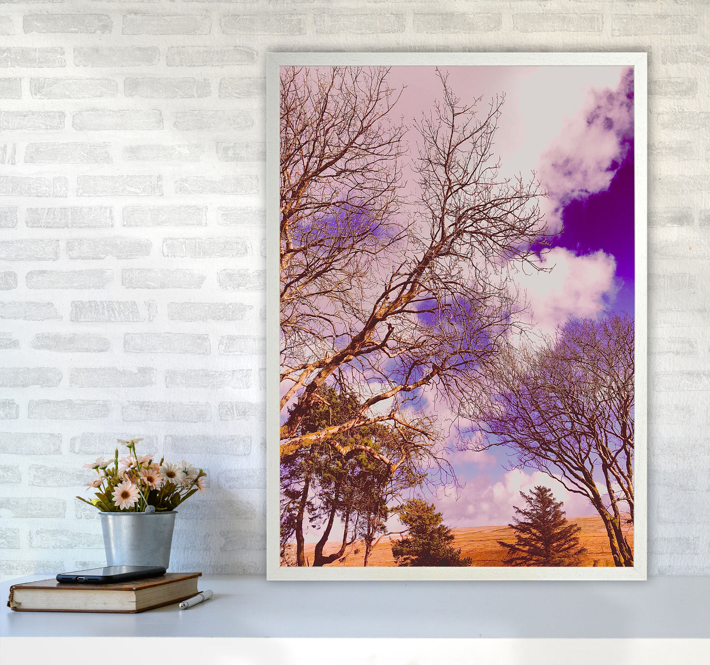 Pink Dartmoor Art Print by Proper Job Studio A1 Oak Frame