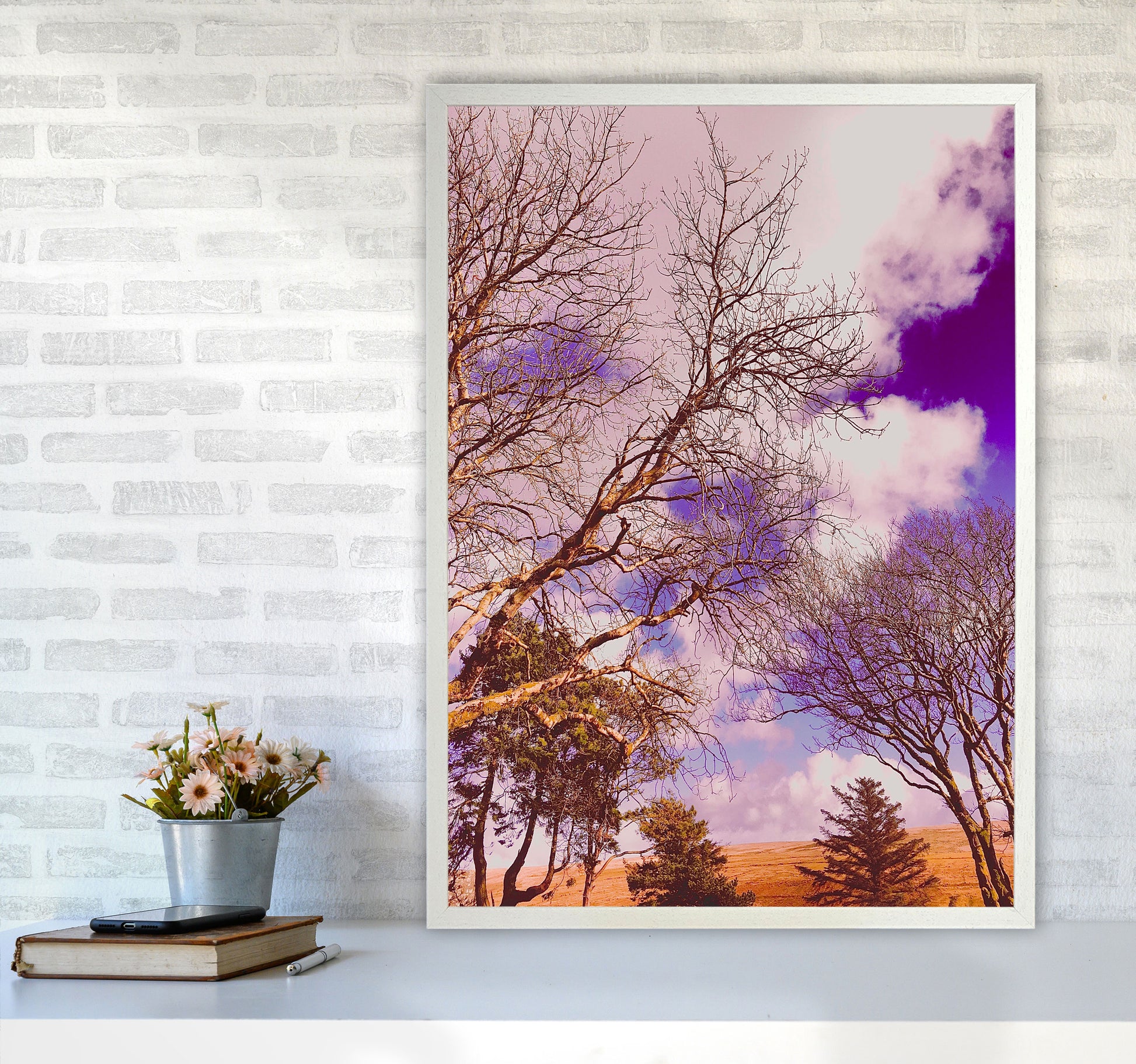 Pink Dartmoor Art Print by Proper Job Studio A1 Oak Frame