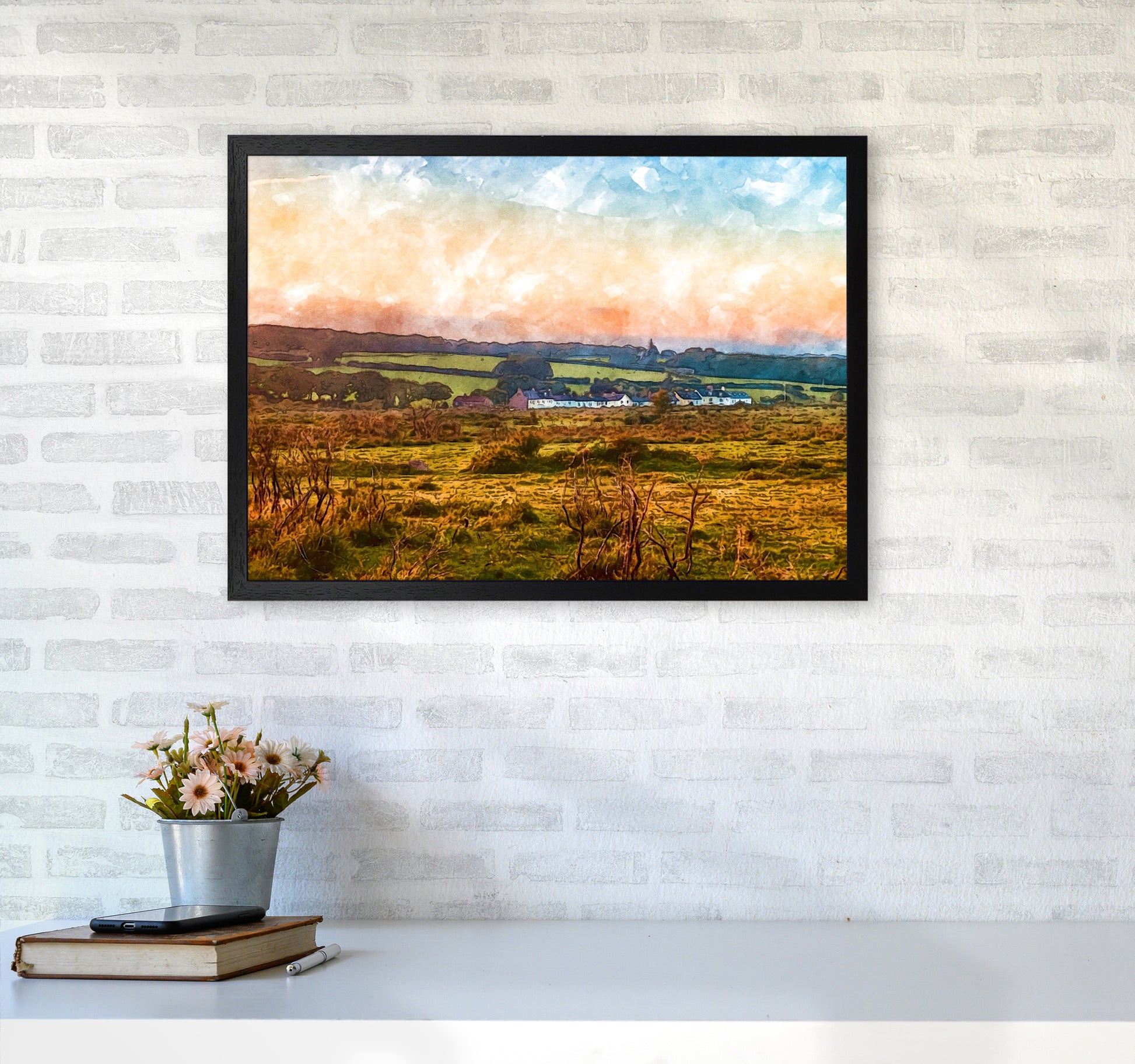Looking over Dartmoor A2 White Frame