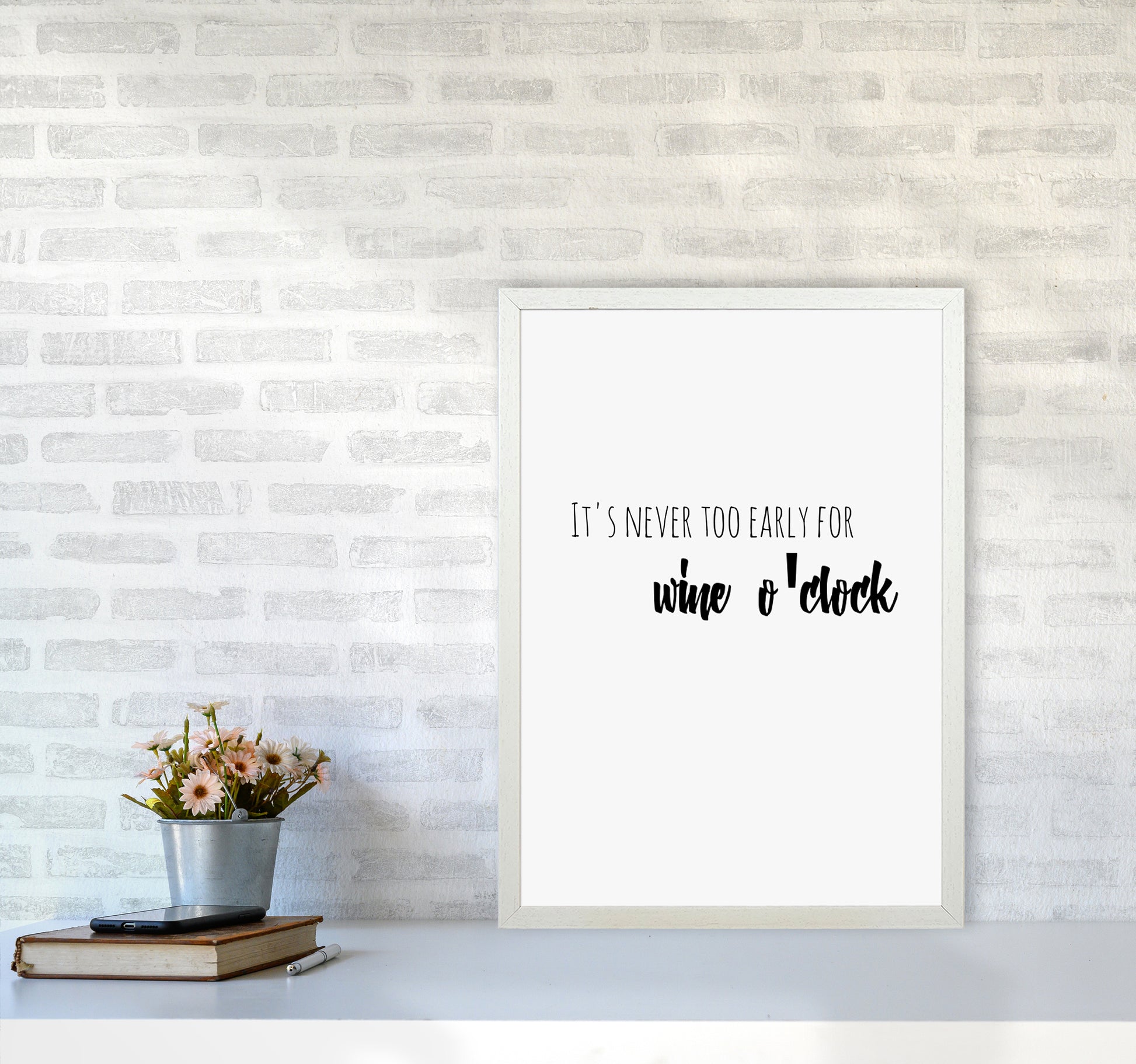 Wine o'clock Quote Art Print by Proper Job Studio A2 Oak Frame