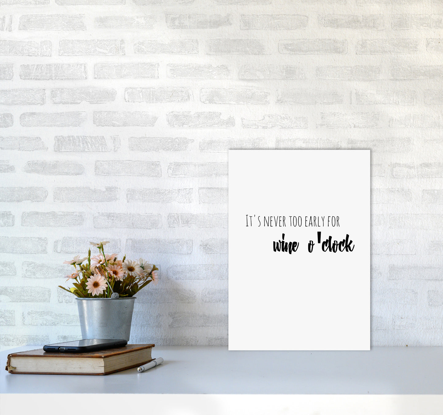 Wine o'clock Quote Art Print by Proper Job Studio A3 Black Frame