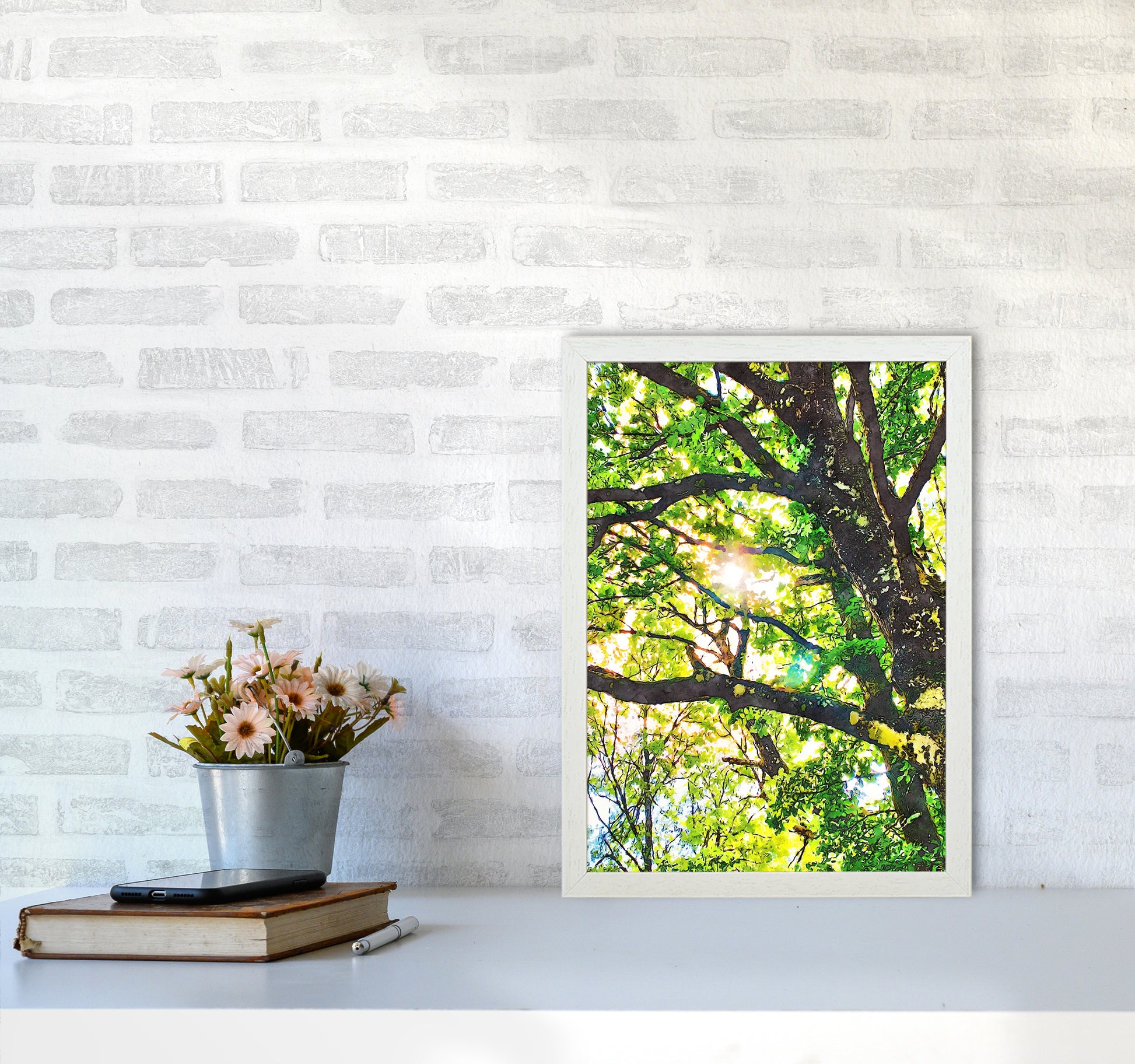 Sun through green leaves A3 Oak Frame