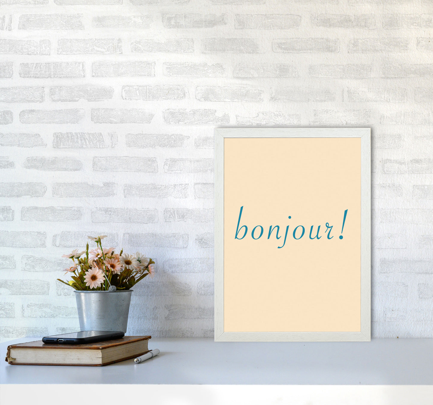 Bonjour Art Print by Proper Job Studio A3 Oak Frame
