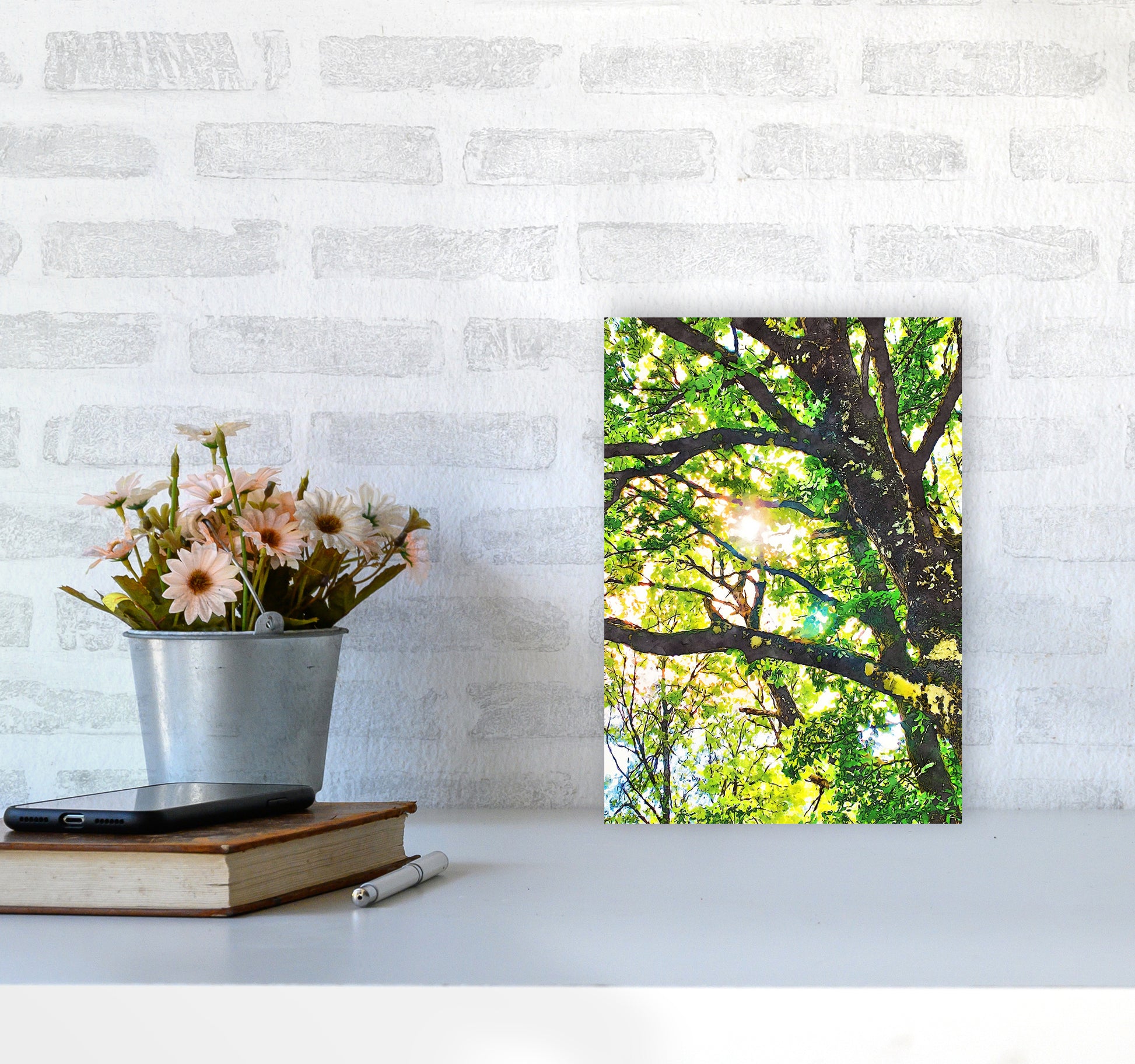 Sun through green leaves A4 Black Frame