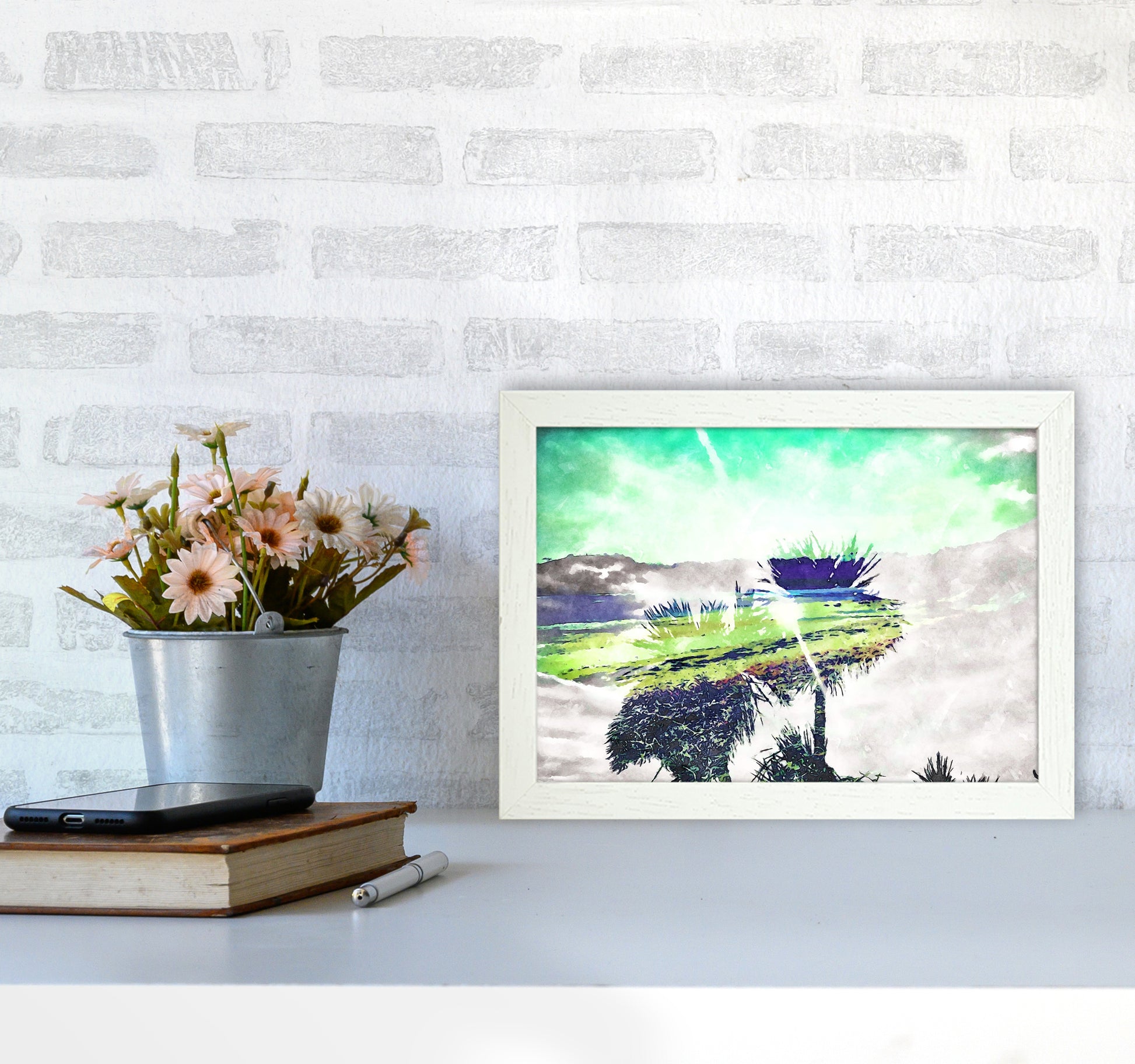 Hazy Sun Art Print by Proper Job Studio A4 Oak Frame