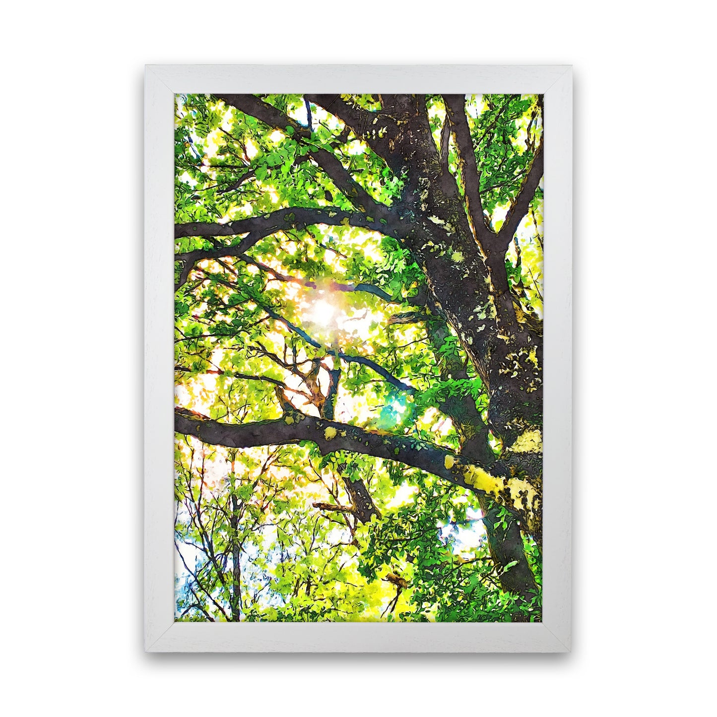 Sun through green leaves White Grain
