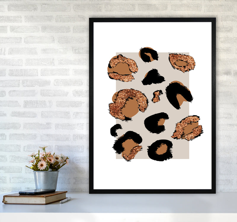 Big Leopard Neutral Rectangle Bronze Glitter By Planeta444 A1 White Frame