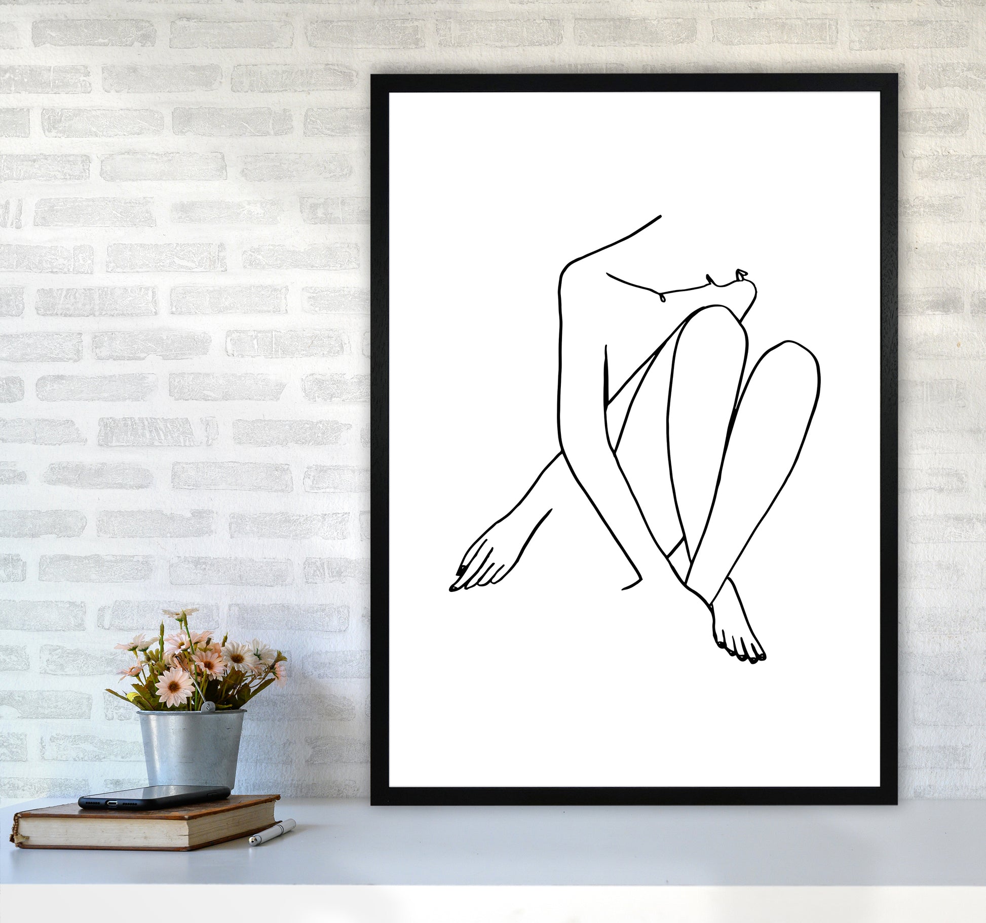 Legs Crossed Looking Down By Planeta444 A1 White Frame