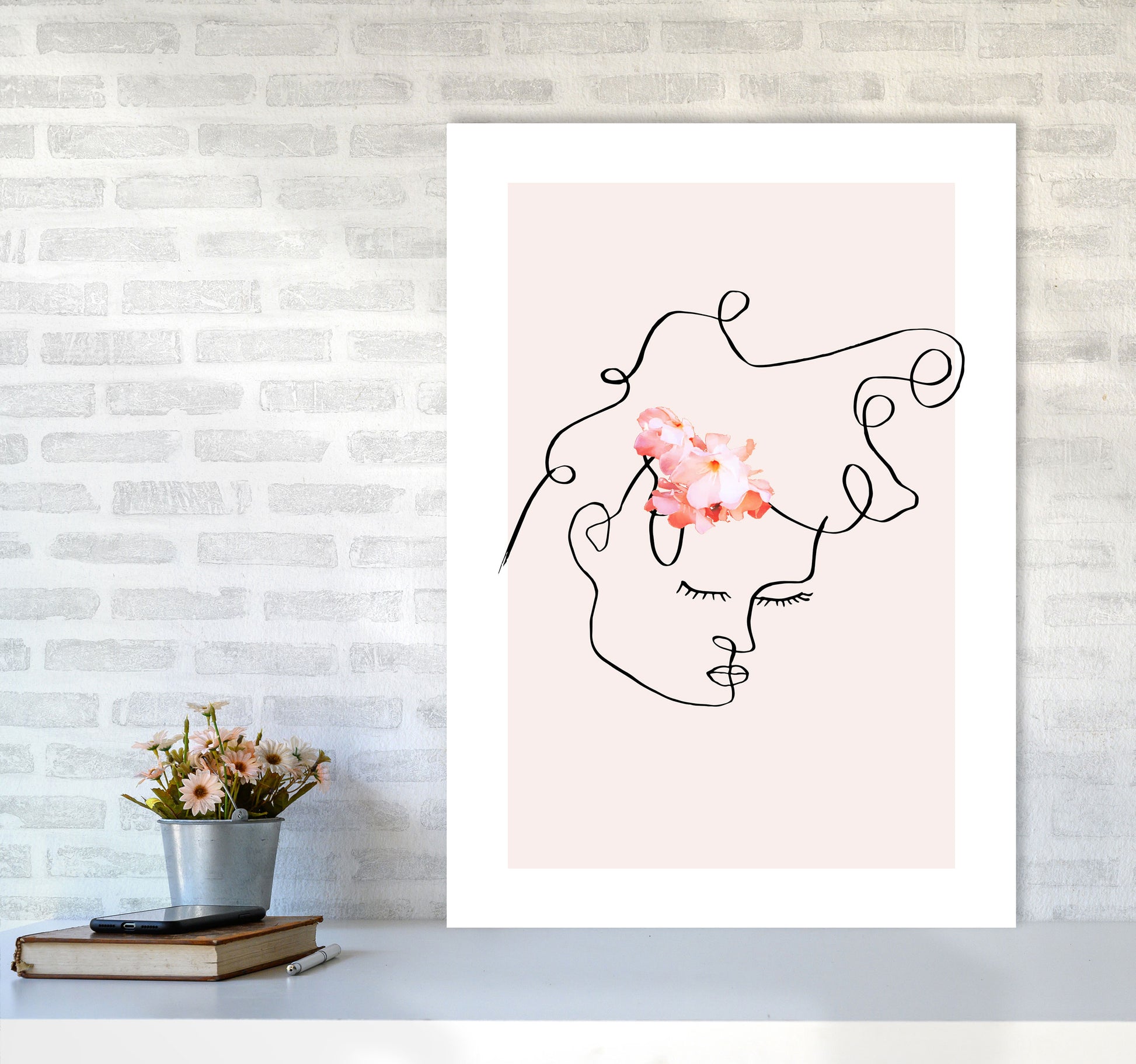 Semiprofile Messy Hair Blush Flower By Planeta444 A1 Black Frame