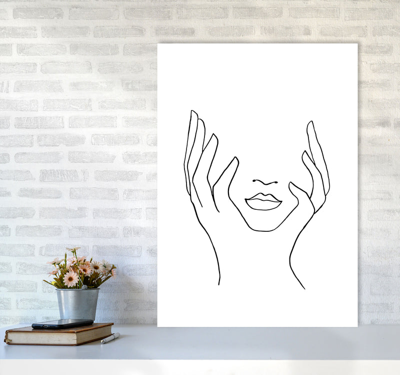 Line Art Holding Face By Planeta444 A1 Black Frame