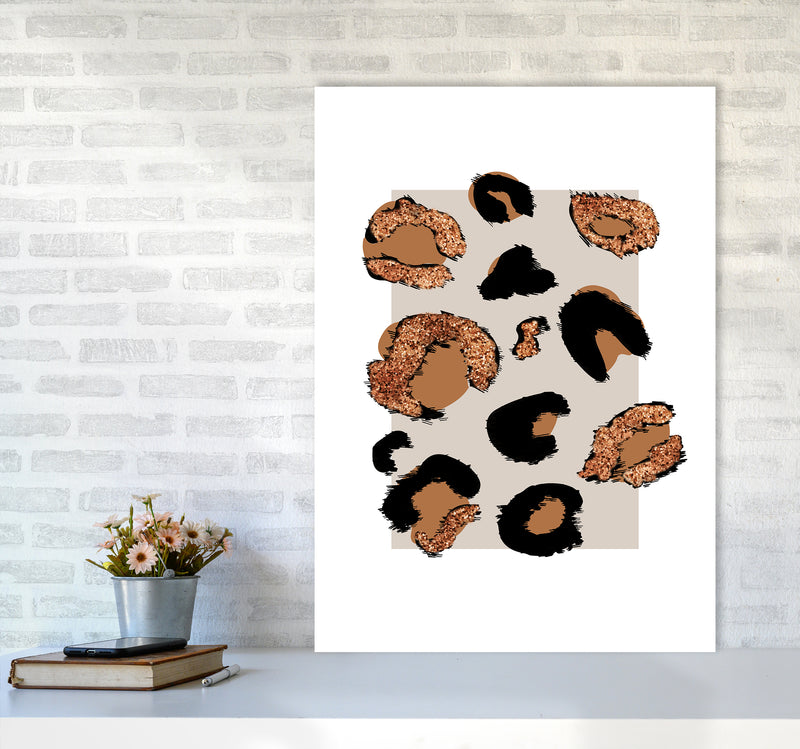 Big Leopard Neutral Rectangle Bronze Glitter By Planeta444 A1 Black Frame