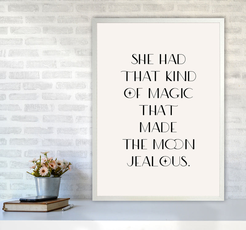 She Had That Kind Of Magic Black On Beige By Planeta444 A1 Oak Frame