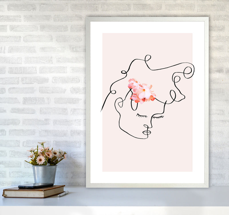 Semiprofile Messy Hair Blush Flower By Planeta444 A1 Oak Frame