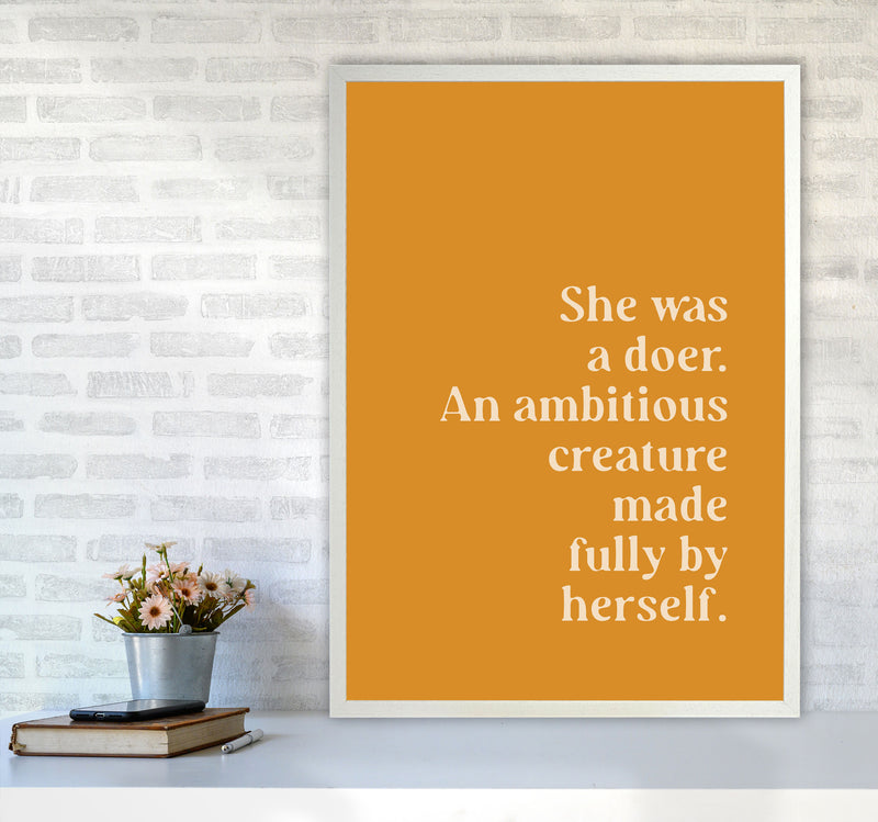 She Was A Doer Type Beige On Mustard By Planeta444 A1 Oak Frame