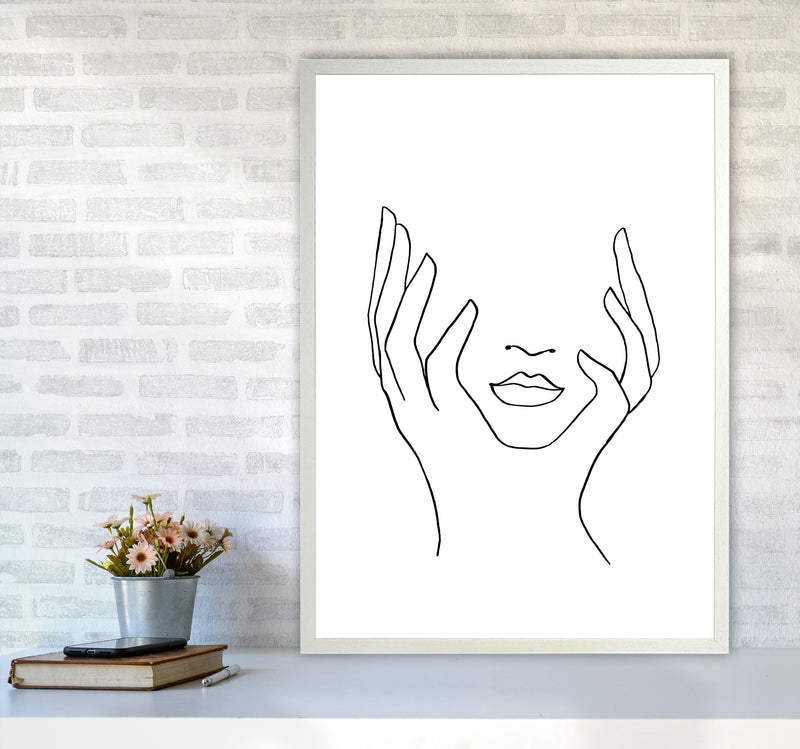 Line Art Holding Face By Planeta444 A1 Oak Frame