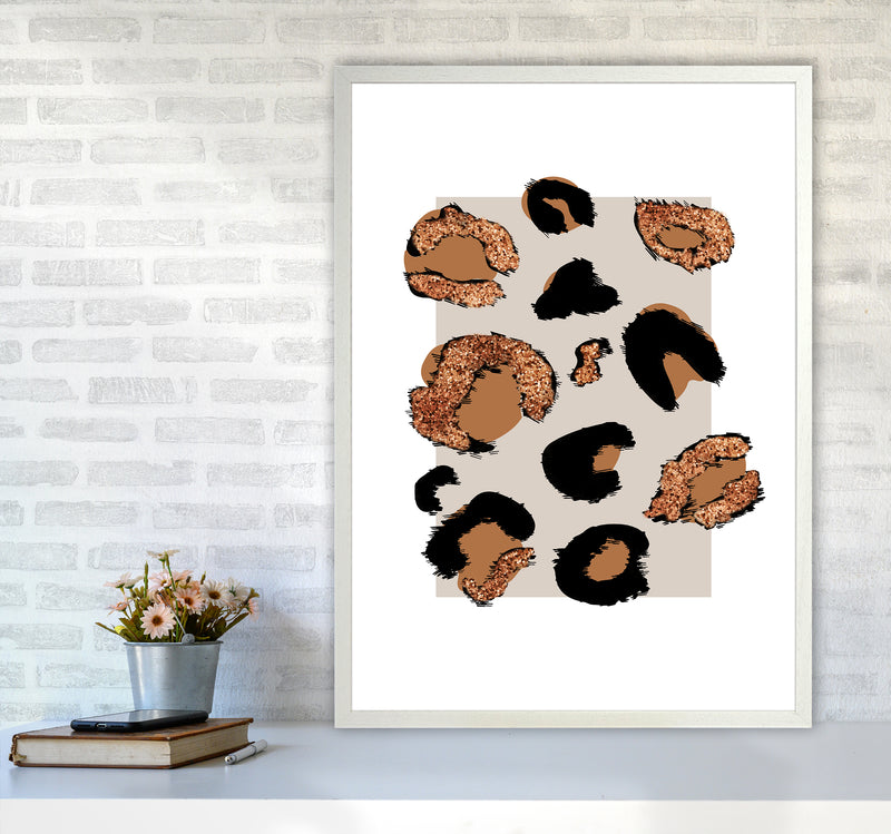 Big Leopard Neutral Rectangle Bronze Glitter By Planeta444 A1 Oak Frame