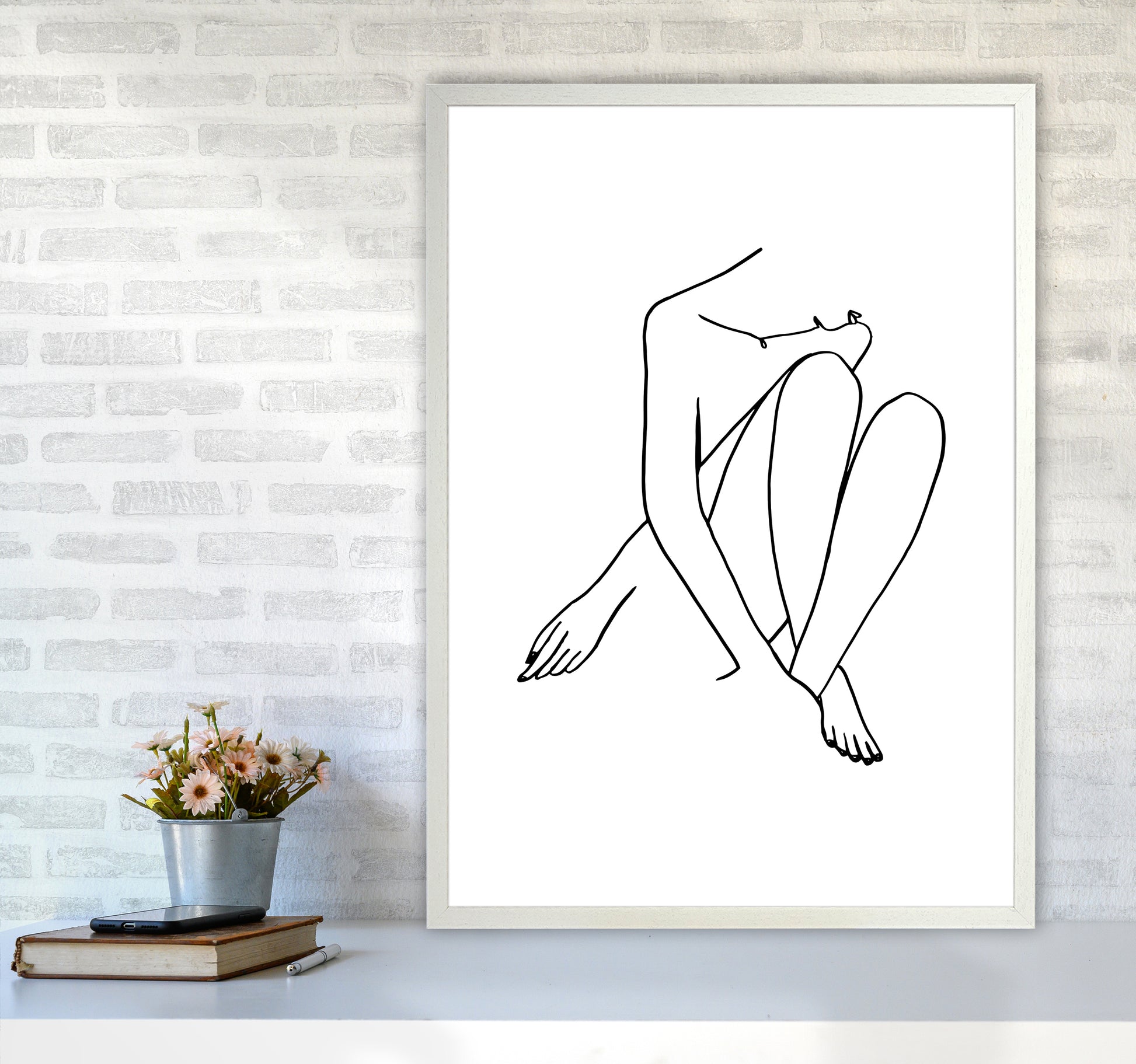 Legs Crossed Looking Down By Planeta444 A1 Oak Frame