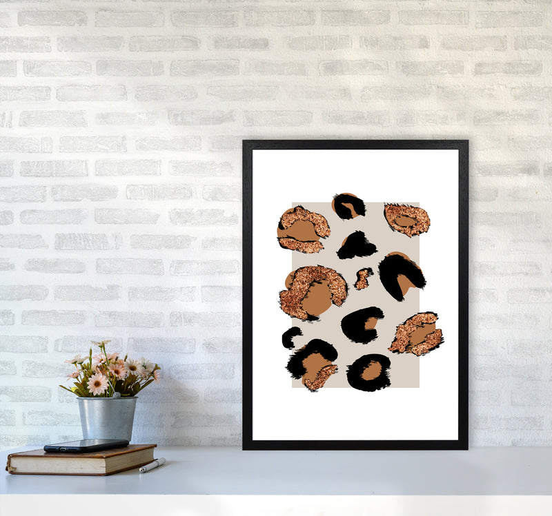Big Leopard Neutral Rectangle Bronze Glitter By Planeta444 A2 White Frame