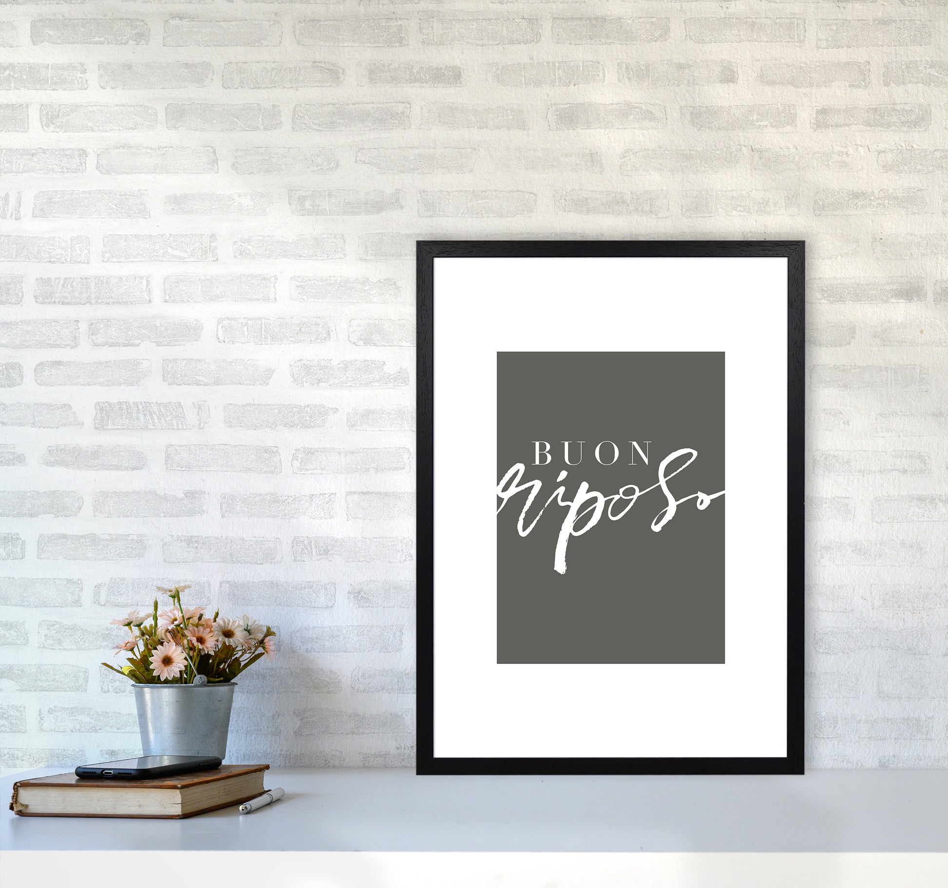 Buon Riposo Pewtergreen Color By Planeta444 A2 White Frame