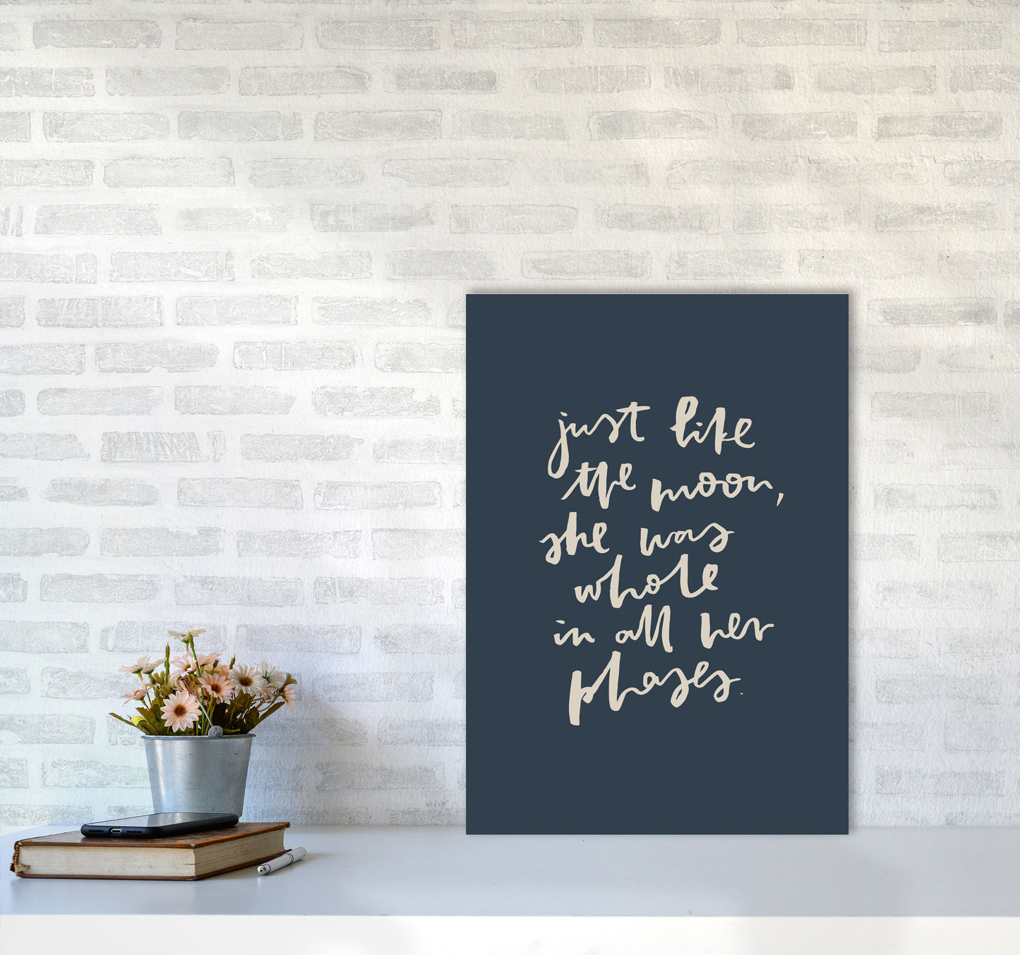 Just Like The Moon Lettering Navy By Planeta444 A2 Black Frame