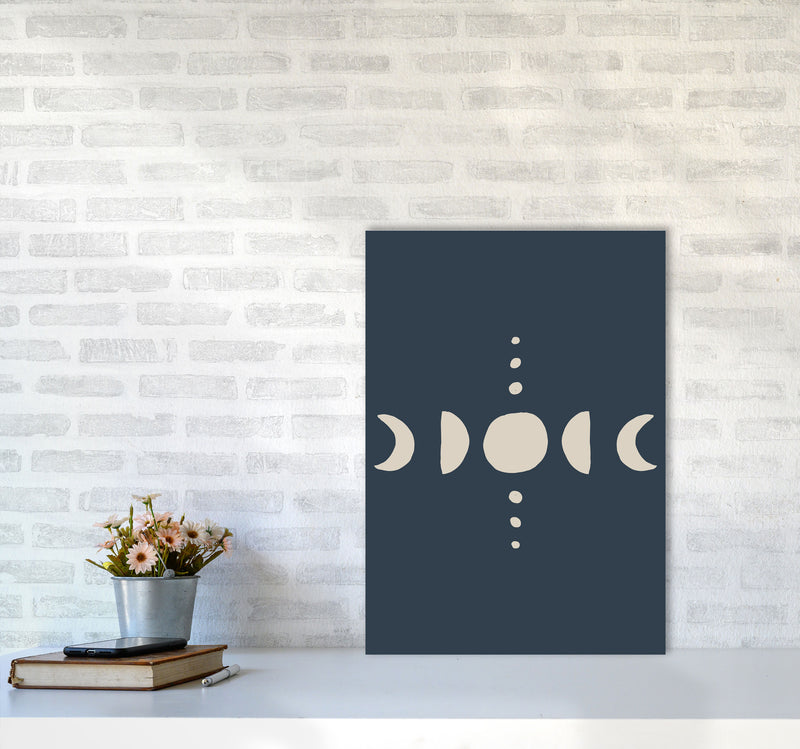 Moon Phases Beige Navy By Planeta444 A2 Black Frame