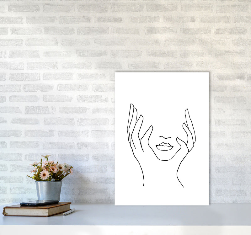 Line Art Holding Face By Planeta444 A2 Black Frame