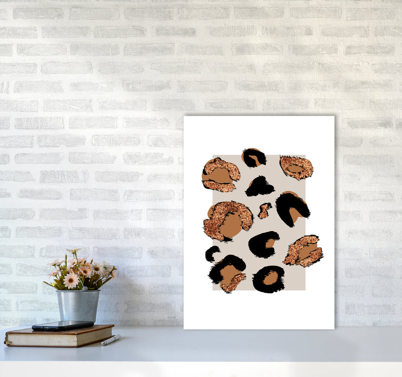 Big Leopard Neutral Rectangle Bronze Glitter By Planeta444 A2 Black Frame
