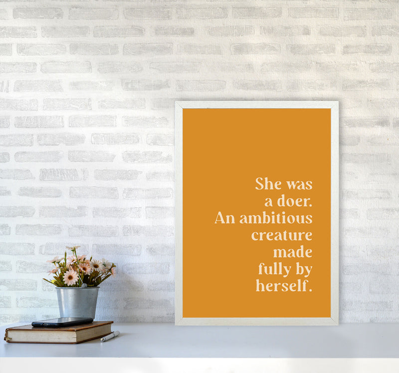 She Was A Doer Type Beige On Mustard By Planeta444 A2 Oak Frame