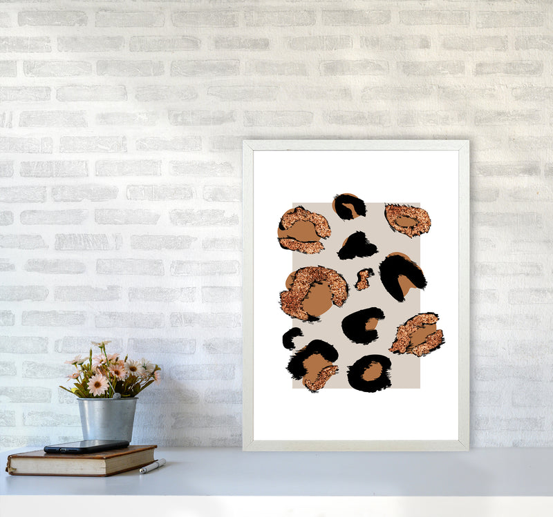 Big Leopard Neutral Rectangle Bronze Glitter By Planeta444 A2 Oak Frame