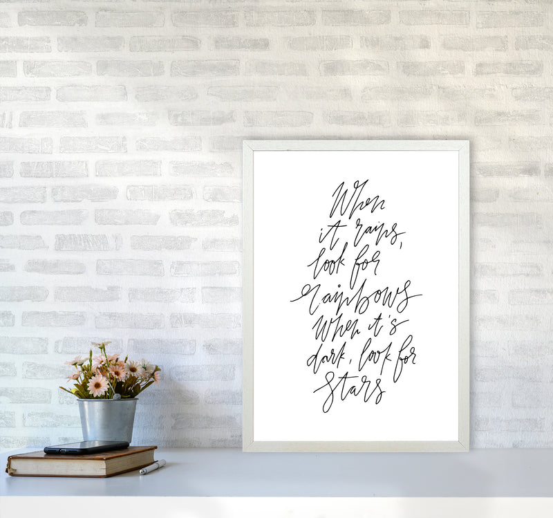 BW When It Rains Look For Rainbows By Planeta444 A2 Oak Frame