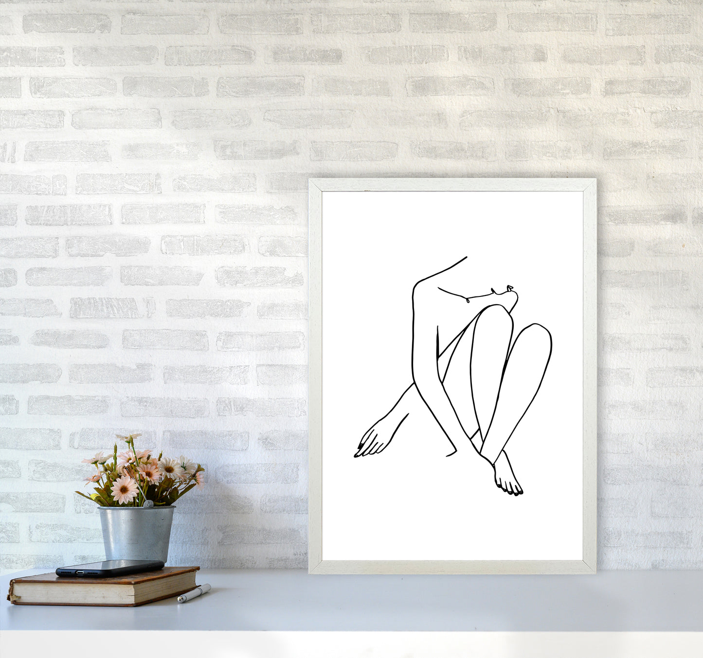Legs Crossed Looking Down By Planeta444 A2 Oak Frame