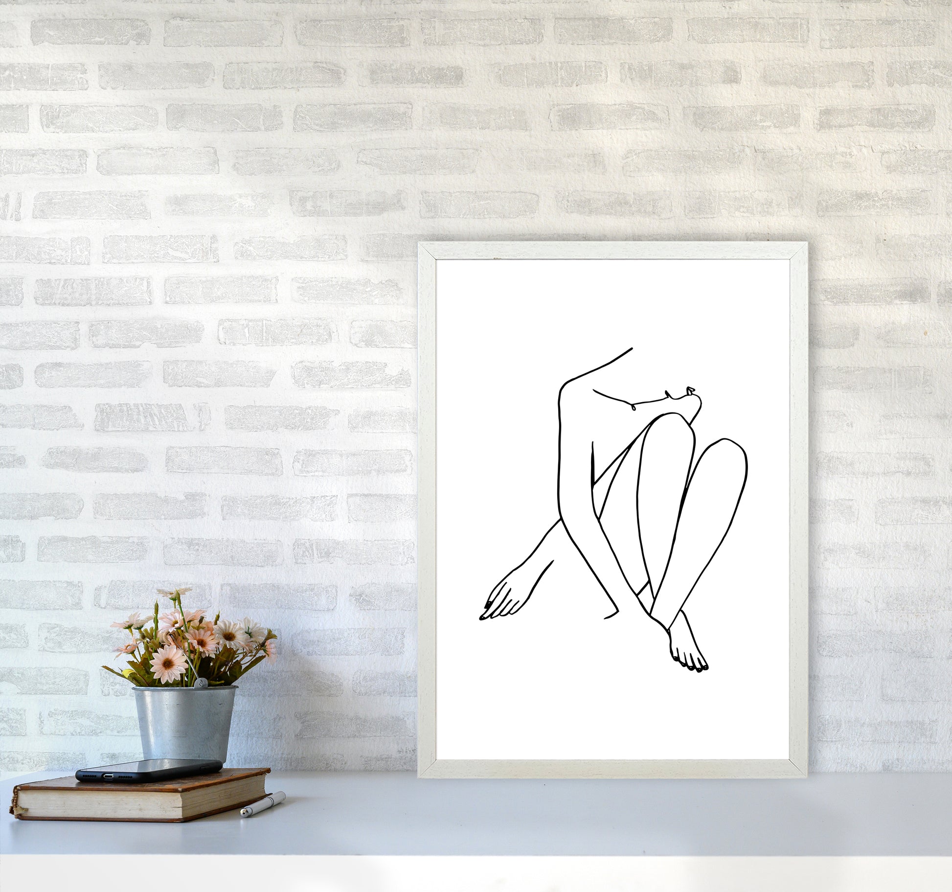 Legs Crossed Looking Down By Planeta444 A2 Oak Frame