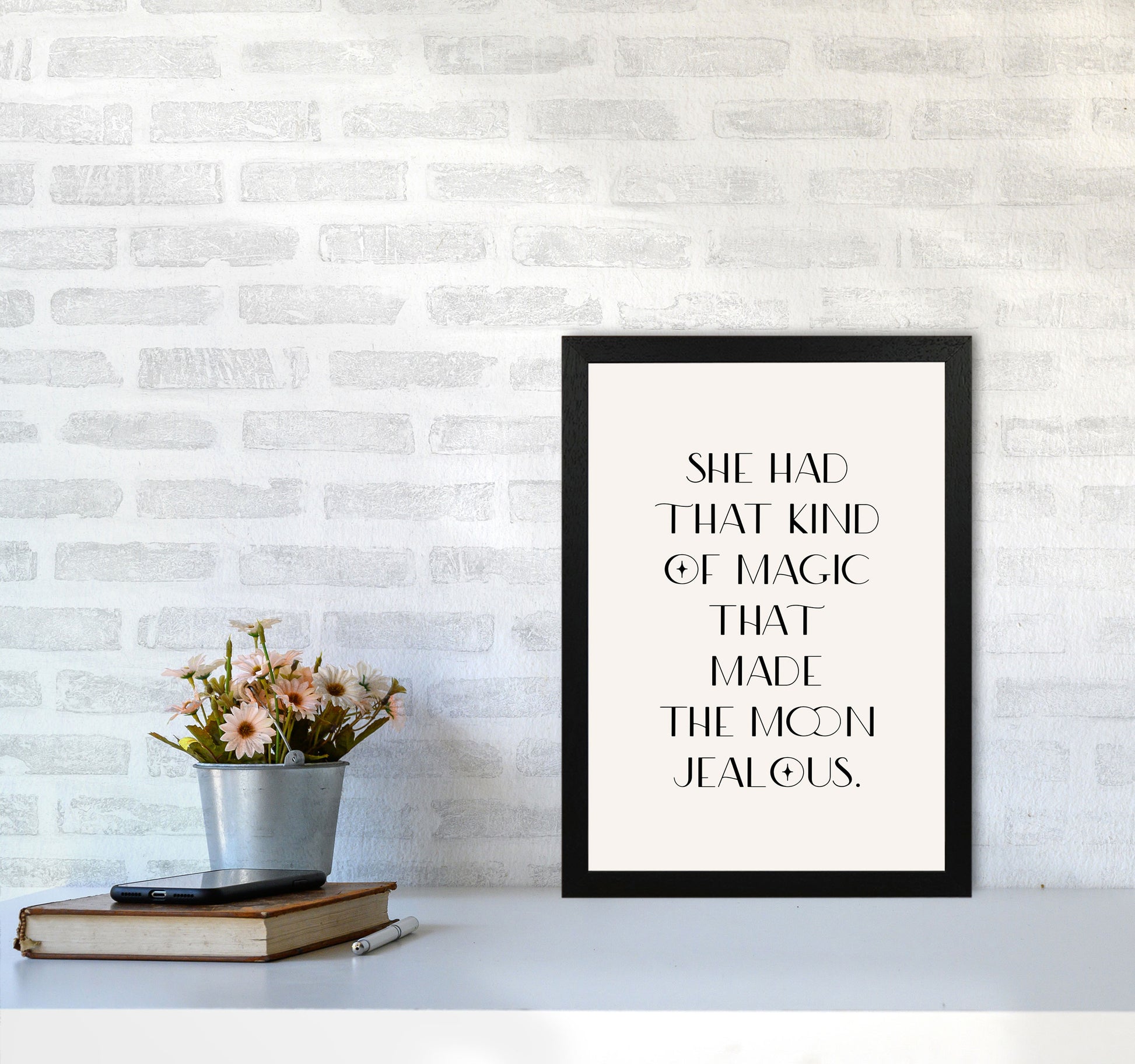 She Had That Kind Of Magic Black On Beige By Planeta444 A3 White Frame
