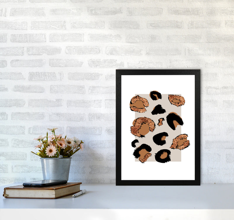 Big Leopard Neutral Rectangle Bronze Glitter By Planeta444 A3 White Frame