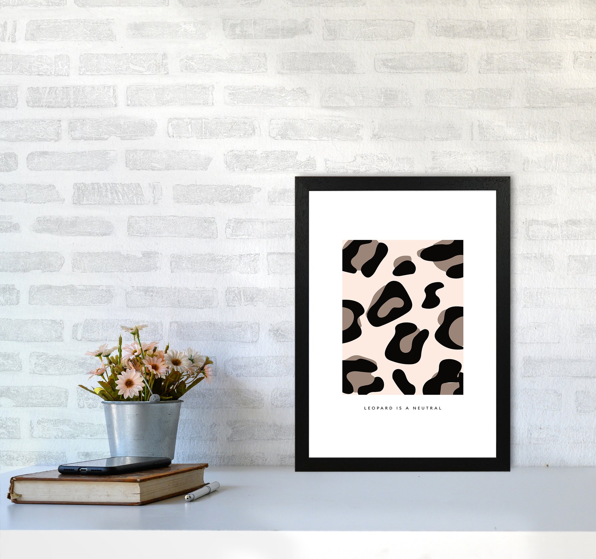 Big Leopard Powder Rose By Planeta444 A3 White Frame
