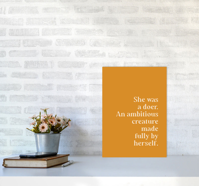 She Was A Doer Type Beige On Mustard By Planeta444 A3 Black Frame