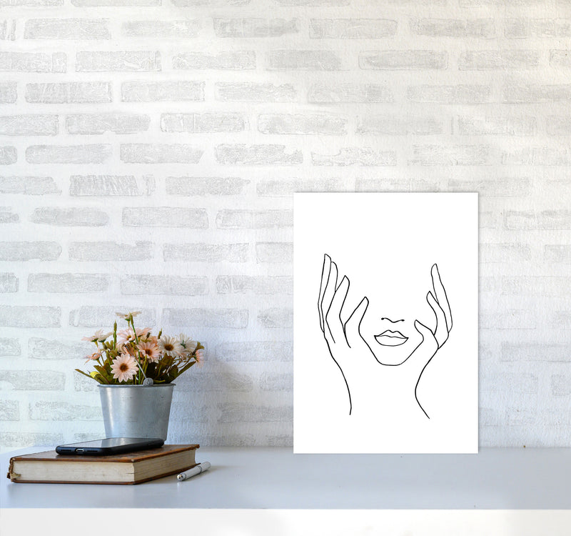Line Art Holding Face By Planeta444 A3 Black Frame