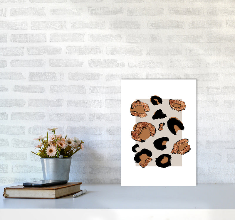 Big Leopard Neutral Rectangle Bronze Glitter By Planeta444 A3 Black Frame