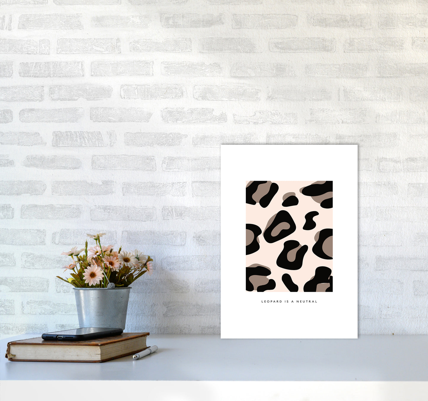 Big Leopard Powder Rose By Planeta444 A3 Black Frame