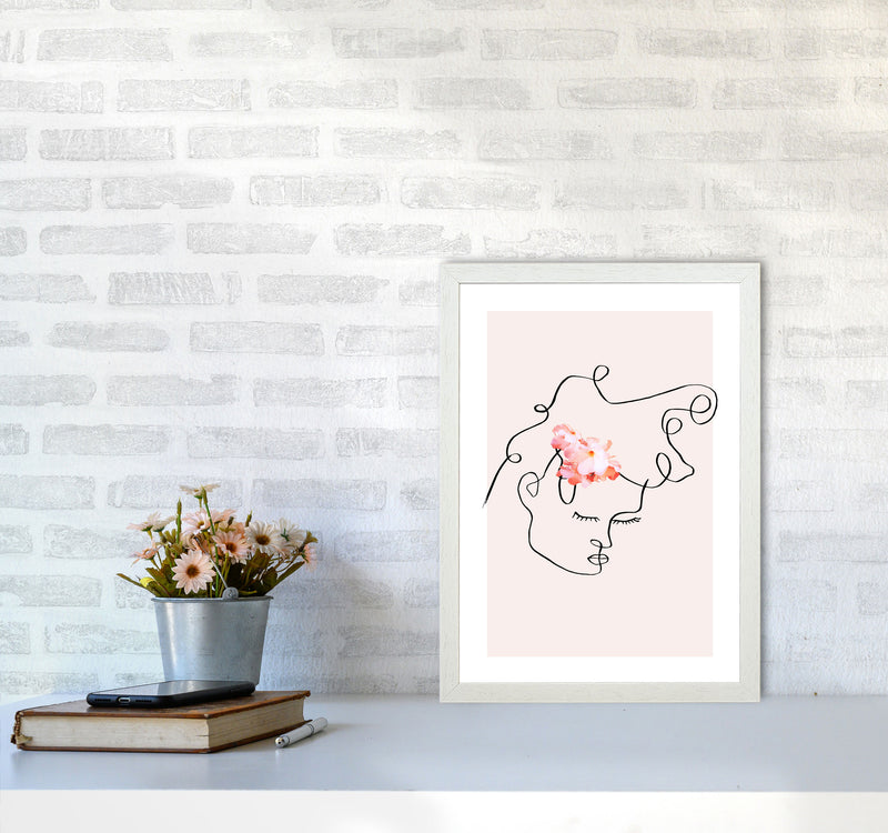 Semiprofile Messy Hair Blush Flower By Planeta444 A3 Oak Frame