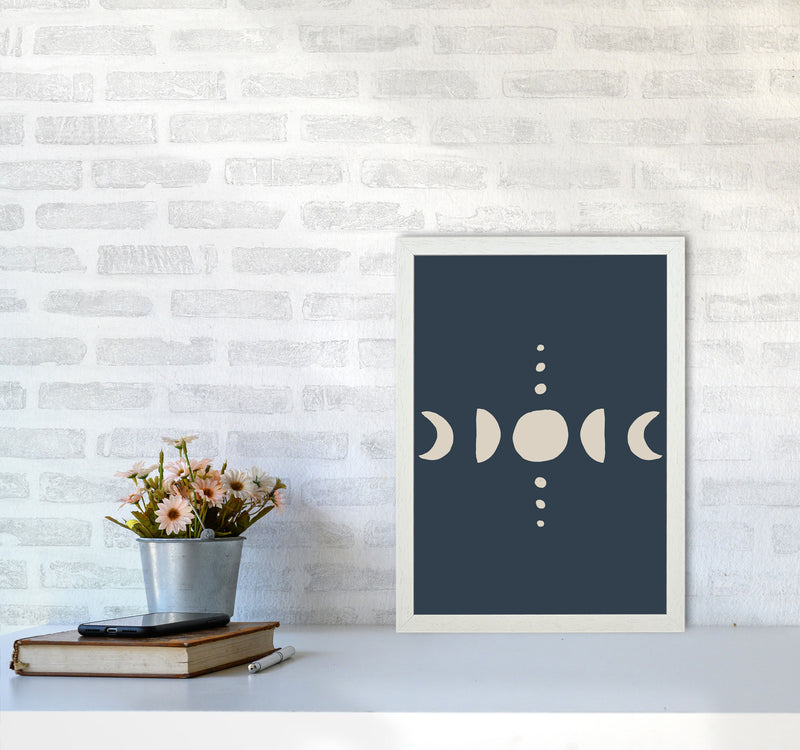Moon Phases Beige Navy By Planeta444 A3 Oak Frame