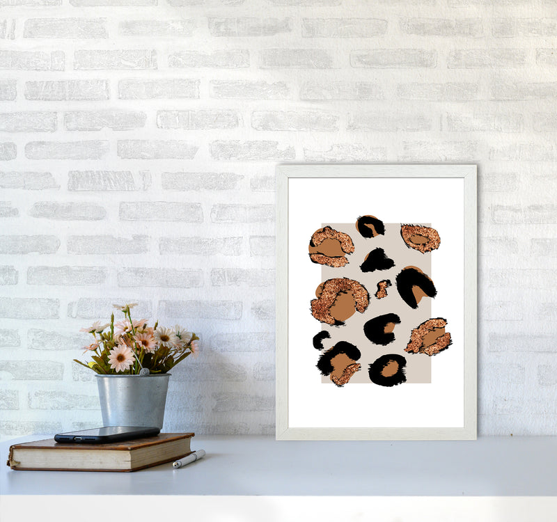 Big Leopard Neutral Rectangle Bronze Glitter By Planeta444 A3 Oak Frame