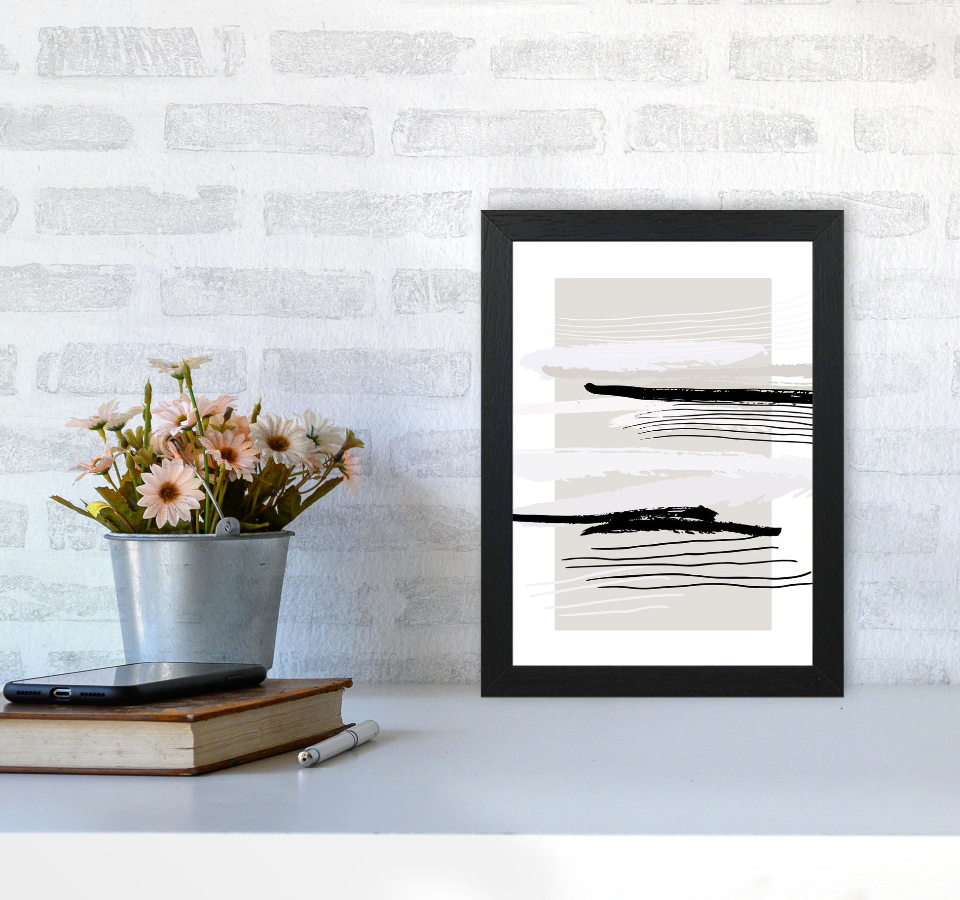 Abstracts Pennellate Linee Grey White Black By Planeta444 A4 White Frame